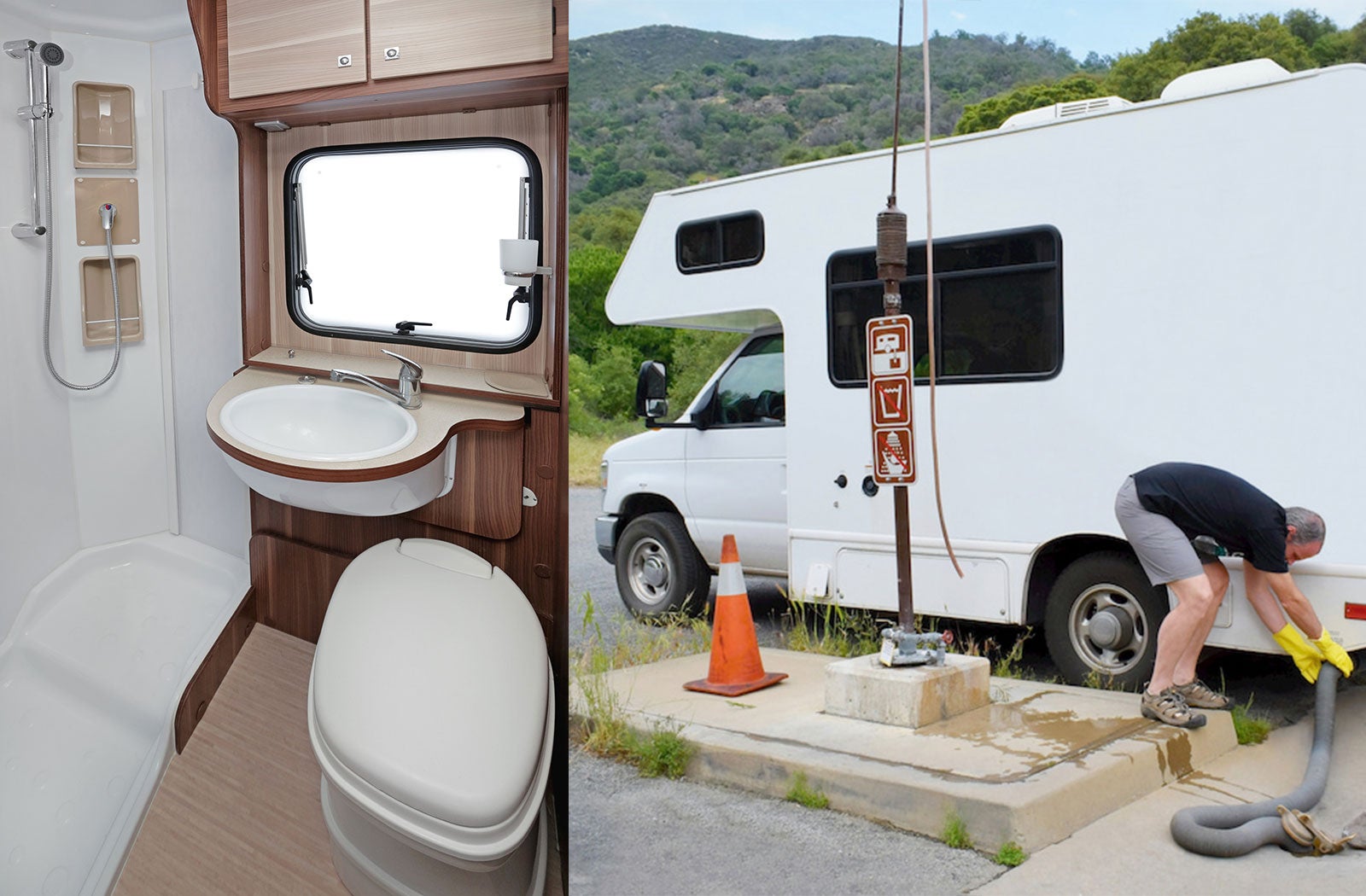 Portable RV/camper toilet and holding tank setup in Beaumont, California