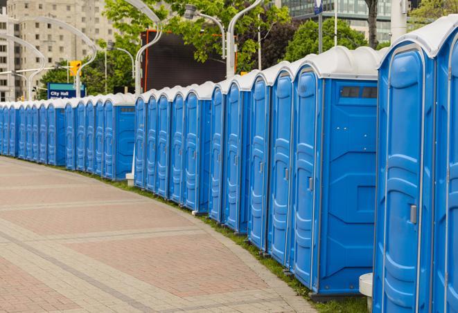 Seasonal porta potty units set up at a Beaumont, California venue
